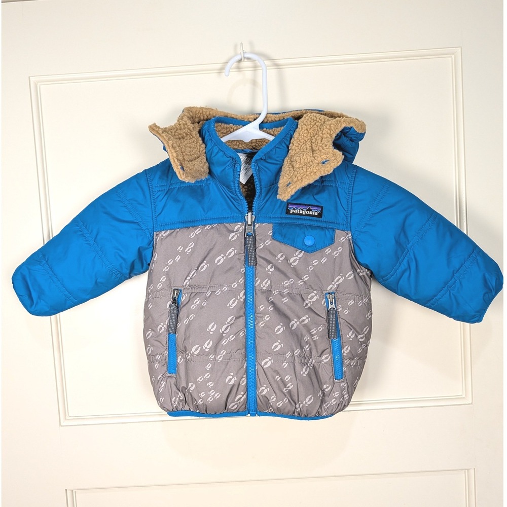 Patagonia Baby Reversible Tribbles Hooded Jacket Blue Grey 6-12M 61160